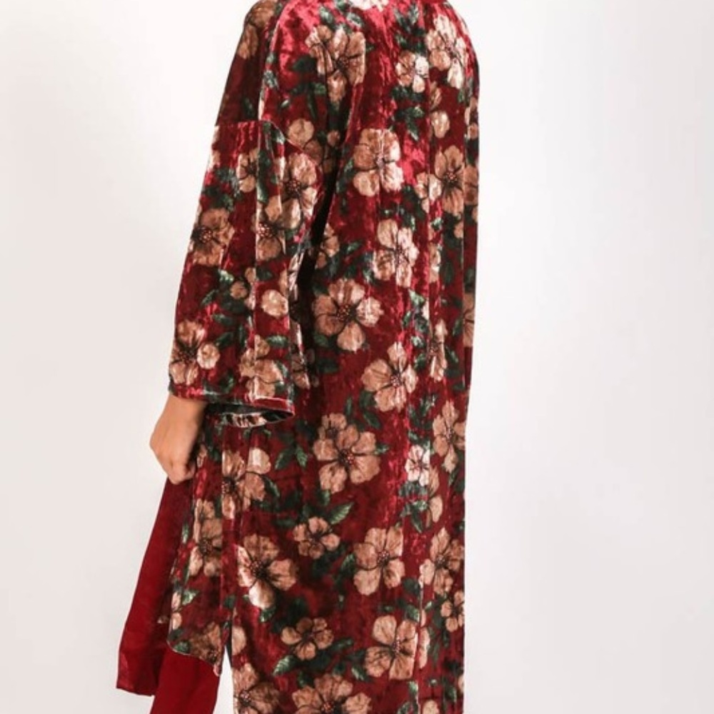 BURGUNDY VELVET DUSTER/KIMONO/CARDIGAN - Picture 4 of 4